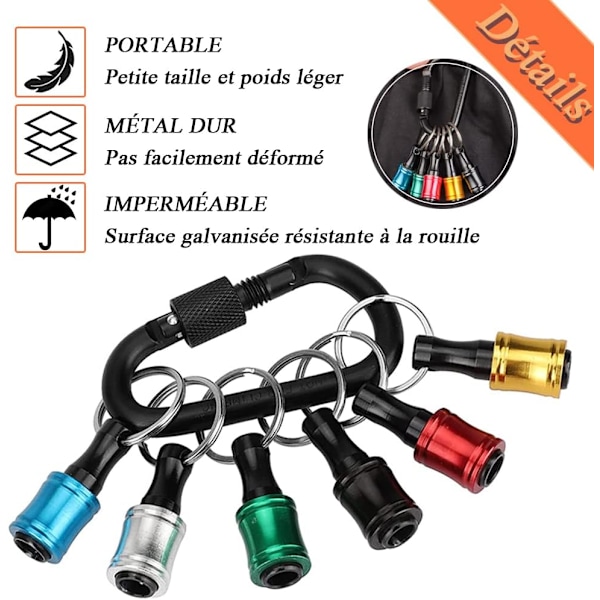 6 stk. Skruetrækker Bit Holder Adapter 6,35 mm Hex Shank Bore Skrue Bærbar Borebit Forlængerstang med Nøglering til Opbevaring og Hurtig Udskiftning af Bor