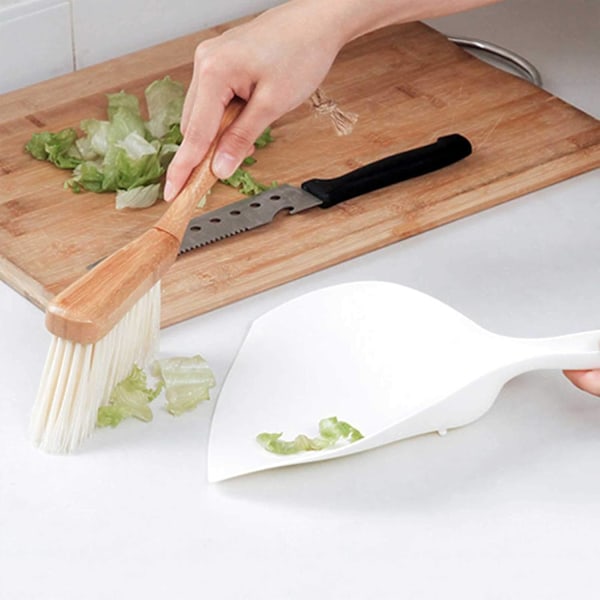 Minidustpan, 2-pak Portable Træ Dustpan og Kost, Lille Multifunktionel Kost til Sofaer, Bord, Tastaturer og Bil