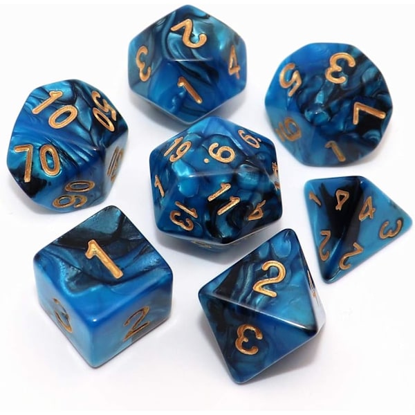 Blå Mix Svarta Tärningar DND Polyhedrala Tärningsset för Dungeon and Dragons D&D RPG Rollspel 7-Tärningsset