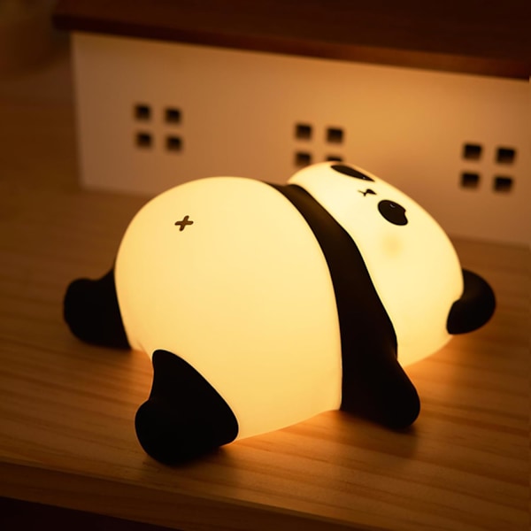 Panda Natlampe til Børn - USB Genopladelig Touch Lampe, 3 Lysstyrkeniveauer, 30 Min Timer, Silikone Natlampe til Børneværelse, Drenge og Piger
