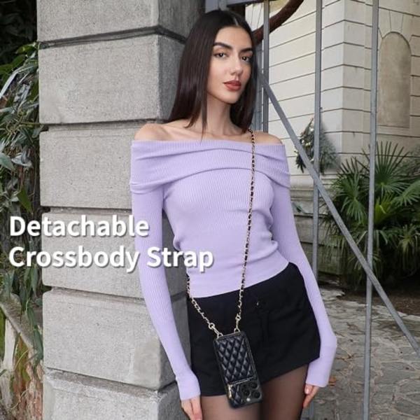 Plånboksfodral för iPhone 15 Pro Max 6,7 tum, Lyxigt Lamm-Mönstrat Quiltat Läder Crossbody Telefonfodral med Dragkedja för Kort