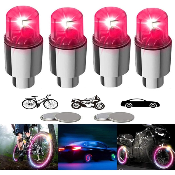 (Rød) Sæt med 4 Cykel Motorcykel Hjullys Ventil Støvhætter Bil L