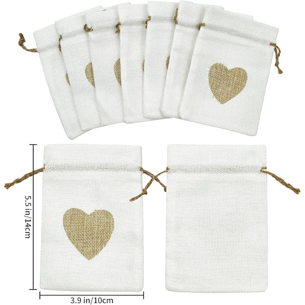 30 kappaleen pakkaus Hessian Burlap-pusseja Sydänkuvioinen Jute-pussi D:llä