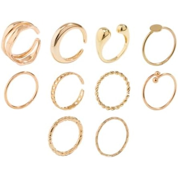 Guld Silver Chunky Stacking Ringar för Kvinnor. Justerbara Öppna Kupol Stackbara Statement Midi Finger Ringar, Snygga Presenter för