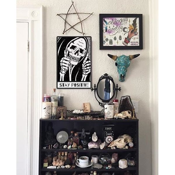 Stay Positive Skull Dekorationsskilt - Sjove Krybende Spooky Dekoration Til Goth Grunge Værelse Vægskulptur