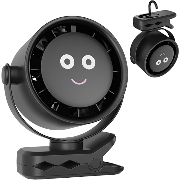 Kannettava klipsituuletin, USB ladattava minituuletin, 720 asteen kierto, 5 nopeutta LED-näytöllä, hiljainen pöytätuuletin toimistoon, kotiin, retkeilyyn, lastenrattaisiin