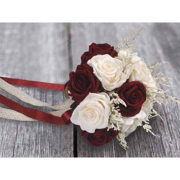 (Burgundy) Kunstige rosen brudebuketter, brudebuketter, rosen brudebuketter, kunstige bryllup
