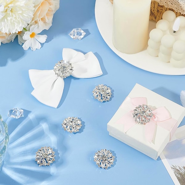 6 ST 26,5 MM Blomma Mässing Strass Skaftknappar Kristall Silverfärg Sy På Knappar med 1-Hål och Platt Baksida, Mode Klo Strass Snöflinga Met