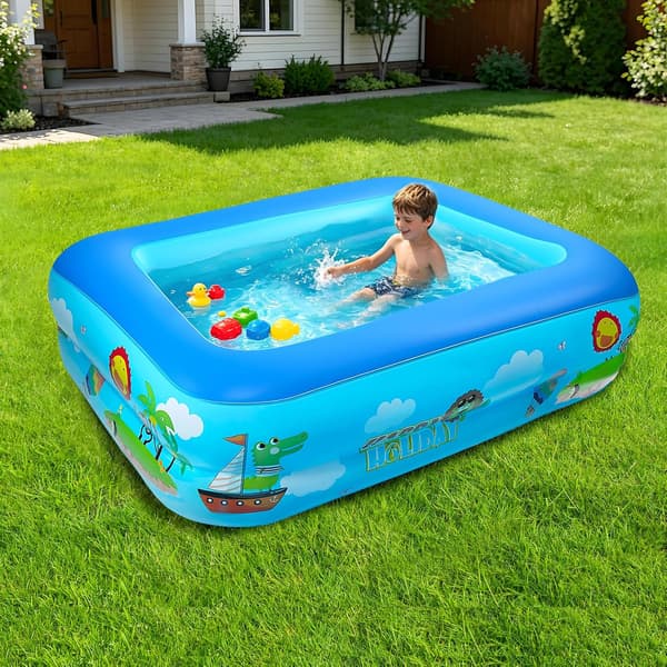 Rektangulær oppustelig swimmingpool, lille oppustelig swimmingpool til børn, 120 cm rektangulær swimmingpool til børn, bærbar oppustelig