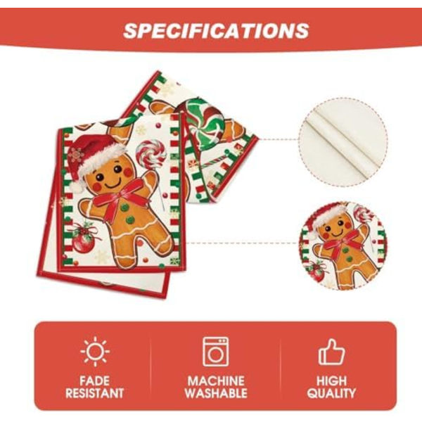 13x72 tum Pepparkaks- och Candy Cane-Julbordstablett, Säsongsbetonad Vinterköks- och Matbordsdekoration för Hemmet