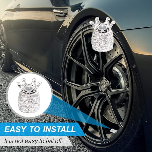 4 kappaletta auton rengasventtiilejä, kiiltävät timanttiset auton rengasventtiilin hatut, auton venttiilin hattu, auton rengashattu, rengasventtiilin hattu, autoihin, kuorma-autoihin, moottoripyöriin, polkupyöriin (valkoinen)