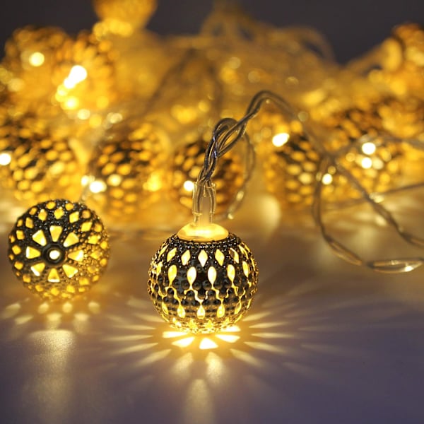 Marokkanske lyskæder batteridrevet 40 LED guld globe lyskæder med timer varmt hvidt lys