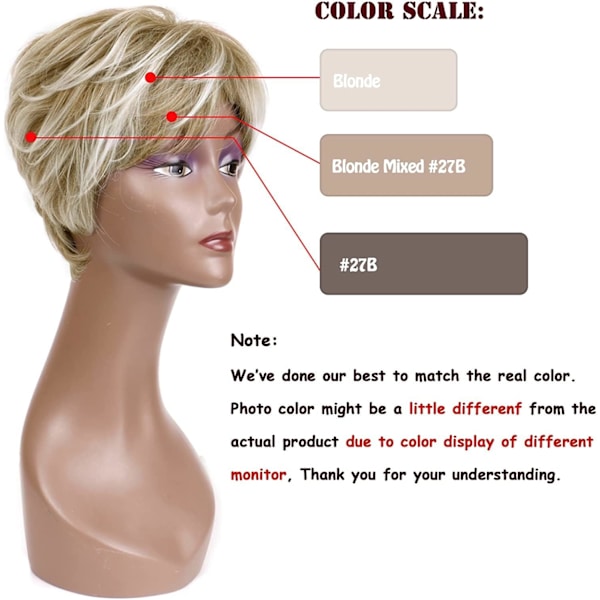 Creamily Parykk (Blond Mix Brun) Blond Kort Dameparykk Naturlig