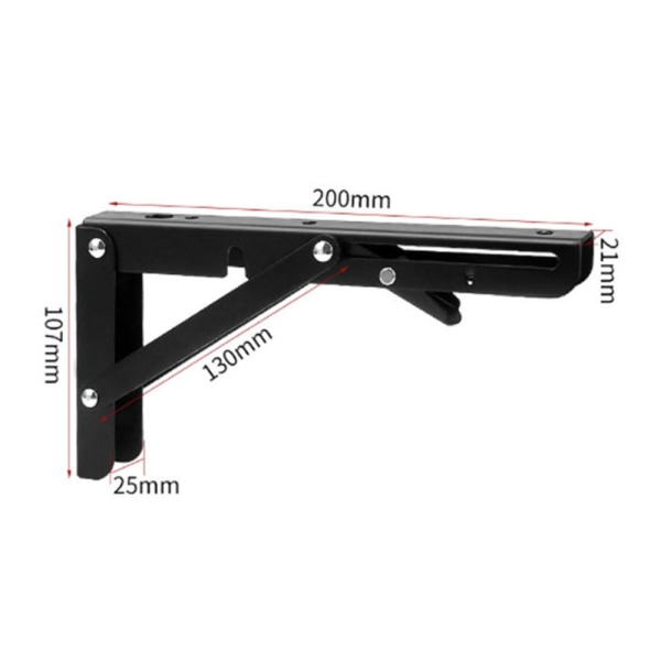 2 stk. Foldbare Konsolbeslag, 200mm Foldbart Beslag, Foldbare Hyldebeslag, Sort Jern, Payloa