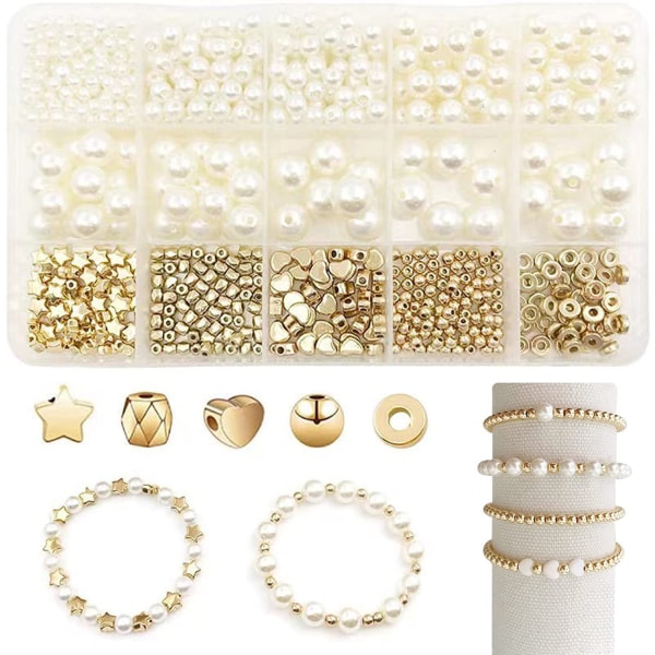 720 st vita runda pärlor armband, 4 mm-12 mm guld platt distanspärla
