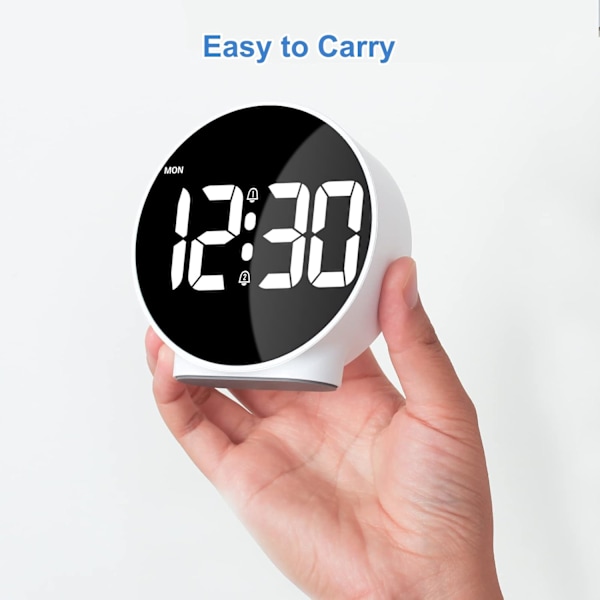 LED Väckarklocka, Upplyst Väckarklocka med Veckodagsvisning, Snooze-funktion, 4 Justerbara Ljusstyrkor, 2 Alarm, Batteridriven Digital Klocka för Barn