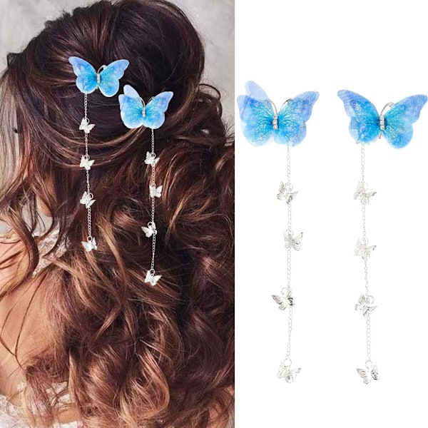 Butterfly Hair Clips Blue Butterfly Hair Clip Tassel Hair Pins Cute Rhinestone Hair Barrettes Hair Accessories for Women