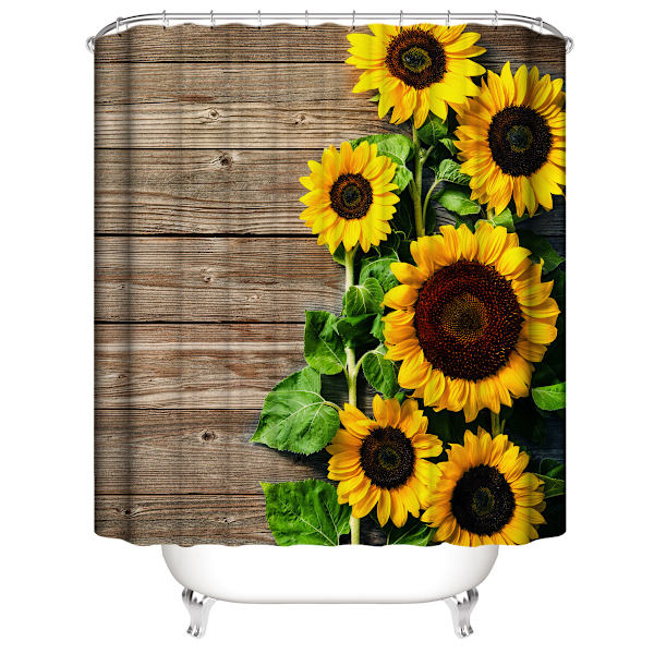 Solsikke Bruseforhæng 180*200 cm（Blomster）, Solsikke Bruseforhæng
