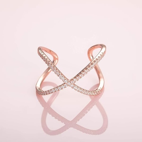 Korsringe til kvinder Justerbare ringe til kvinder Sæt med kubiske zirkonia-sten. Designer Sta Rose Gold