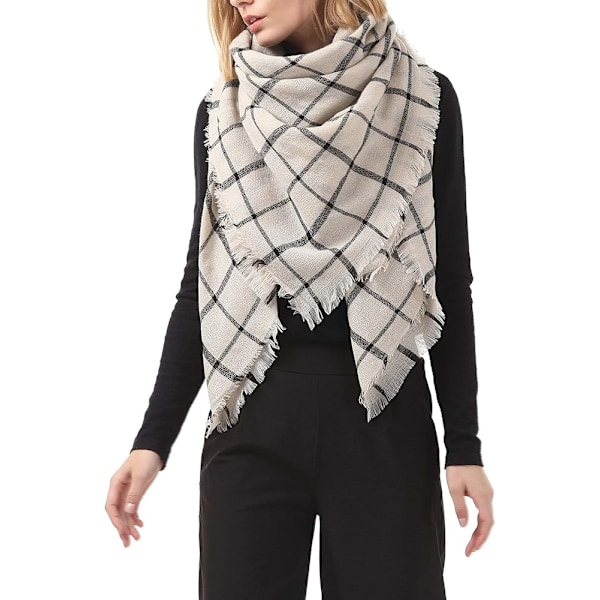 Hvid Sort Firkantet Kvinders Efterår Vinter Sjal Tartan Tassel Blød Varmt Tæppe Sjal Kvinders Sjal Wraps
