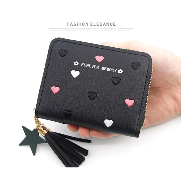 Kärleksplånbok för kvinnor Svart, liten hopfällbar läderväska för kvinnor