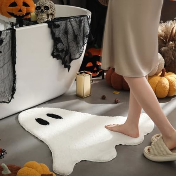 Halloween Spøgelses Badeværelsesmåtter, Ultra Blød Spøgelsesformet Bademåtte, Maskinvaskbar Hvid Badekar Stue Soveværelse Børn til