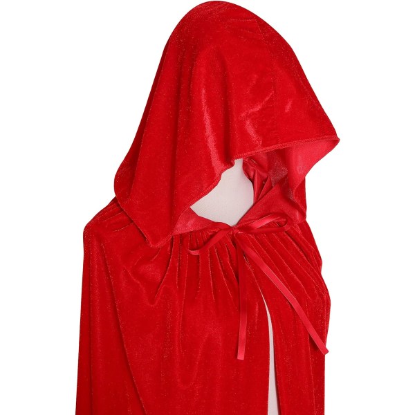 (Rød, 170 cm) Full Length Balaclava Velvet Cloak Halloween Fancy Cape Kostumer