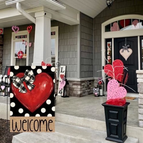 12x18 Tum Love Hjärta Alla Hjärtans Dag Trädgårdsflagga Dubbelsidig, Polka Dots Välkommen Årsdag Bröllop Trädgård Utomhusflagga