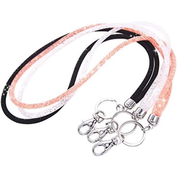 Bling Krystall Lanyard-stropp med metallspenne & nøkkelring, Rhinestone Halsmerke Lanyards for Kvinner, ID-kort & Nøkkelstropp -