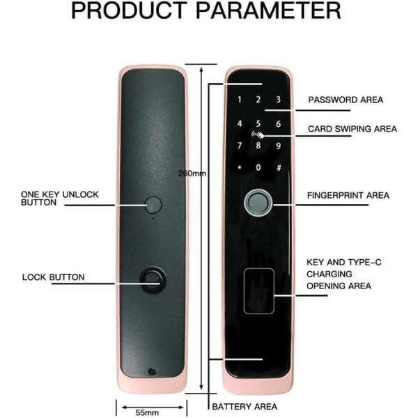 Smart dørhåndtak, digital elektronisk, for biometrisk fingeravtrykklås, fingeravtrykk passord nøkkelfri En