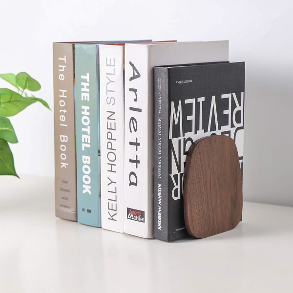 1 par - valnöt, handgjorda bokstöd i trä - robust för bokhylla