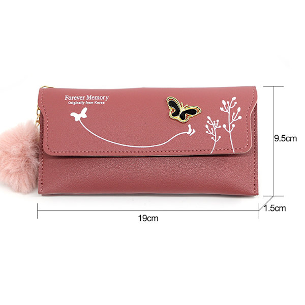 Perhoslompakko naisille, vaaleanpunainen, naisten lompakko, nahkainen bifold-lompakko
