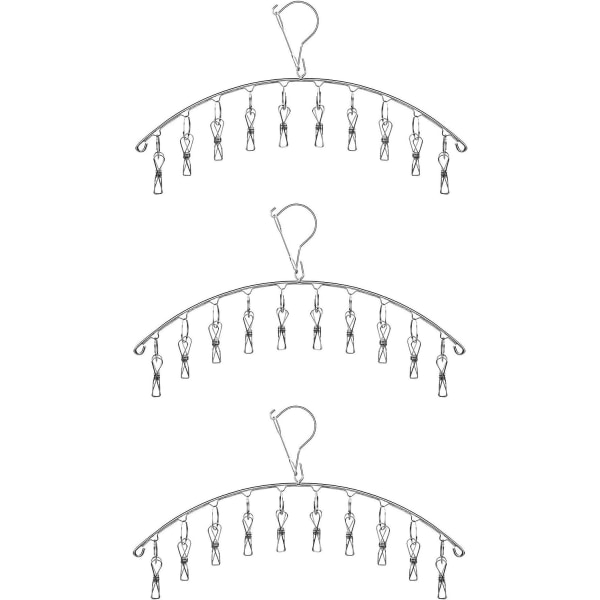 3-pak rustfrit tøj tørrestativ med 10 klemmer til sokker, undertøj