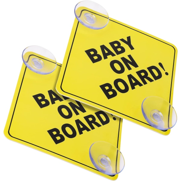 Baby On Board Car Varningsskyltar, 2st 12x12cm med dubbelsug