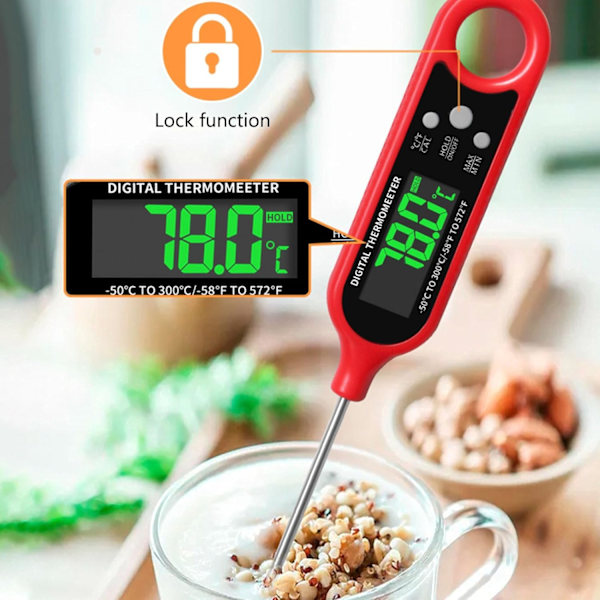 Digital Kötttermometer för Matlagning - IPX6 Vattentät Kökstermometer med Bakgrundsbelysning och Hållfunktioner, Lång Lästid