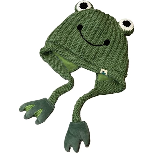 Söt Grodhatt i Stickad Ull för Kvinnor - Storögd Grodhatt i Stickad Ull för Vinter, Öronvärmare, Beanie, Stickad Mössa, Utomhus
