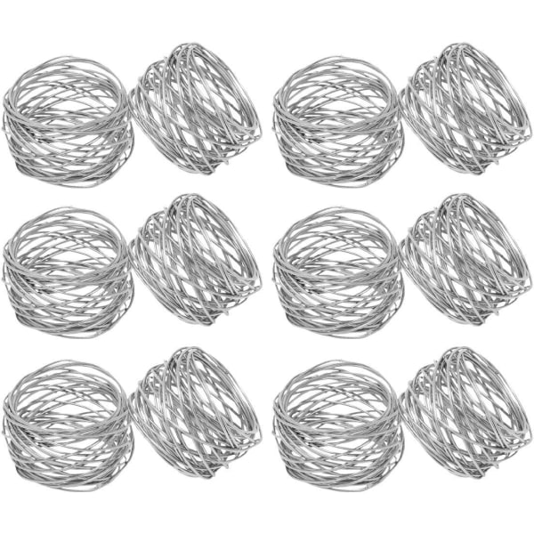 (Silver) Set med 12 handgjorda Silver Round Mesh Servettringar Hållare för matbordsfest