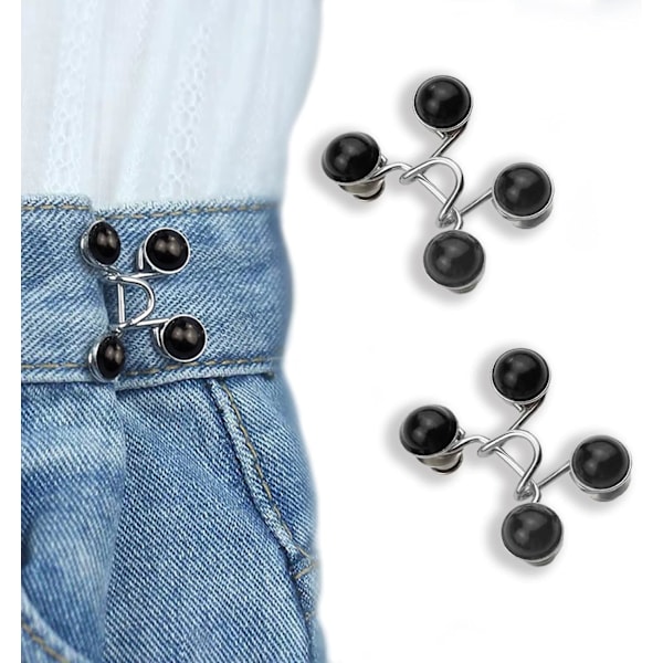 Farkkunappineulat, Säädettävä farkkunappi, Irrotettava farkkunappineula, Ei ompelua tarvita, Täydellinen istuvuus Instant Jean Button (Musta Helmi)