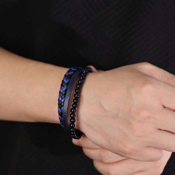 Trendigt och personligt armband i läder med tigerögonstenar för män