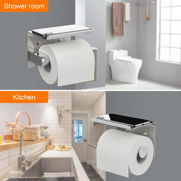 Hopeanvärinen WC-paperiteline, seinään asennettava WC-paperiteline, 304 ruostumatonta terästä, asennus