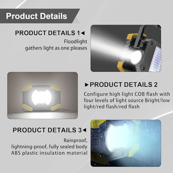 2-pack COB batteridrivna LED-strålkastare för nödsituationer, camping, garage, fiske, byggarbetsplatser