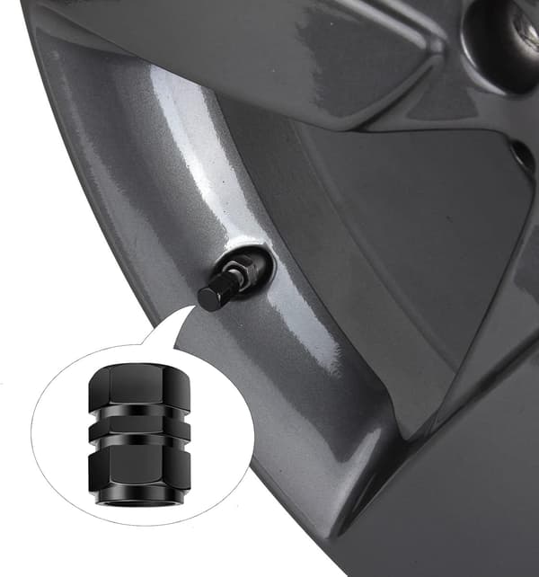 （1.6×1×1cm）(Svart) Däckventilkåpor [8 stycken], Aluminium Hjuldammskydd, Bildäcksmarkör, med Hexagonal Packning Universal