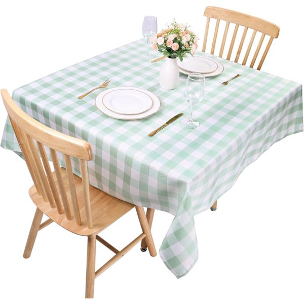 Rutete duker i polyester 140x140cm, firkantet rutete duk sølsikker og rynkefri Light Green