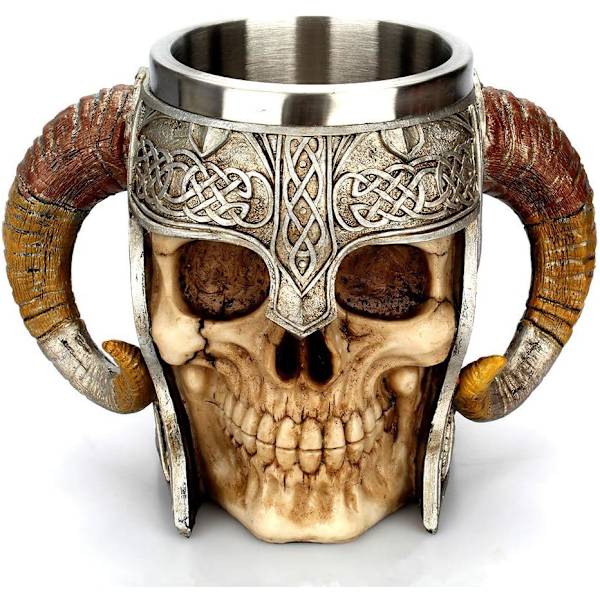 Rustfrit stål kranie krus viking skelet drikkekrus harpiks ølkrus kaffekrus te krus te kop hal