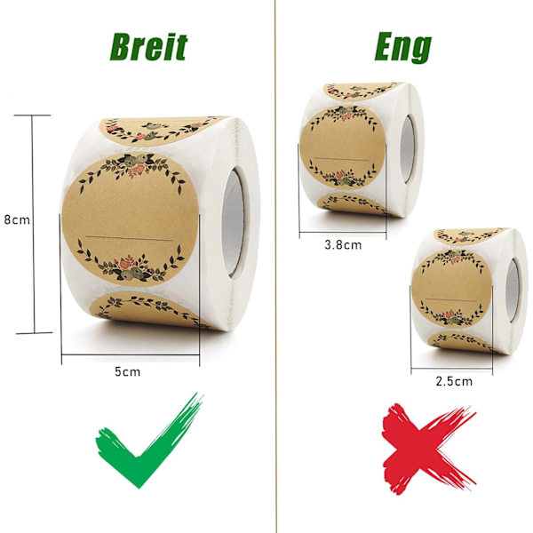 500 stk. klæbende etiketter, 5 cm syltetøjsglas-klistermærker, kan bruges til