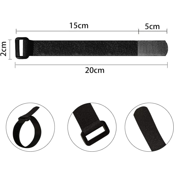 Kabelbinder [20 stk], 20 cm kabelstropper, gjenbrukbare nylonkabelbinder