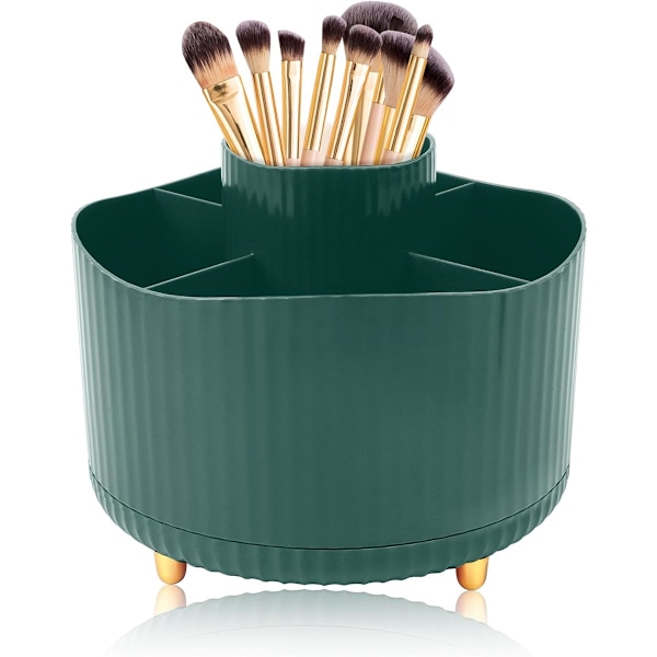 Grøn Roterende Makeup Organizer 360° Roterende Blyantsholder Makeupbørste Opbevaring 5 Rum Makeupbørster Organizer