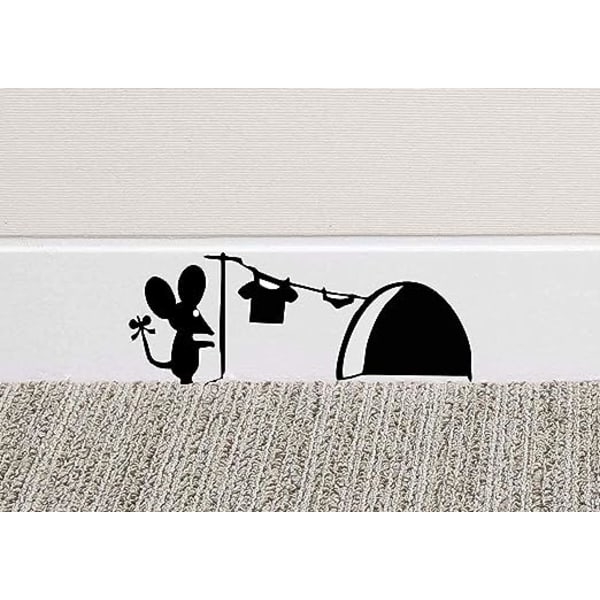 Set 5 mustavalkoista hiiren reikää seinätarraa 7x17cm, artisti