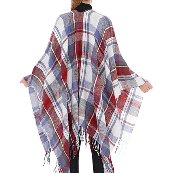 Dame Varm Sjal Wrap Åben Front Poncho Cape Farve Blok Sjal