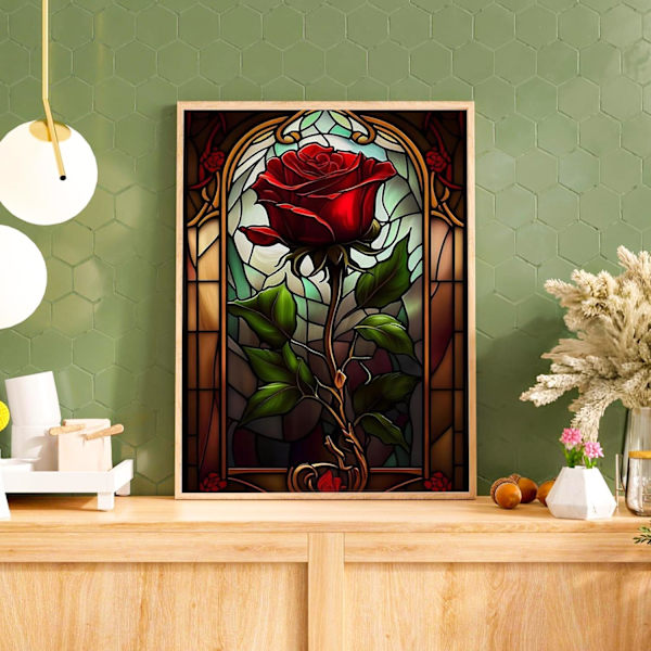 Ros Diamantmålningskit för Vuxna, Ros Diamantkonstkit för Vuxna, Blomma Ädelstenskonst för Hemväggsdekor 30X40cm